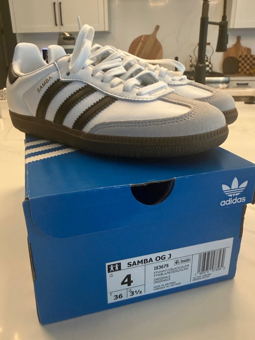 adidas Samba OG White with Black Stripes and Gray Suede kids - Picture 2 of 6